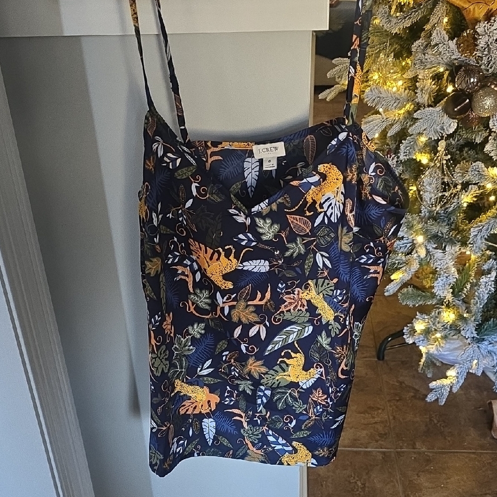 J. Crew Navy and Yellow Animal Print Top sz 8